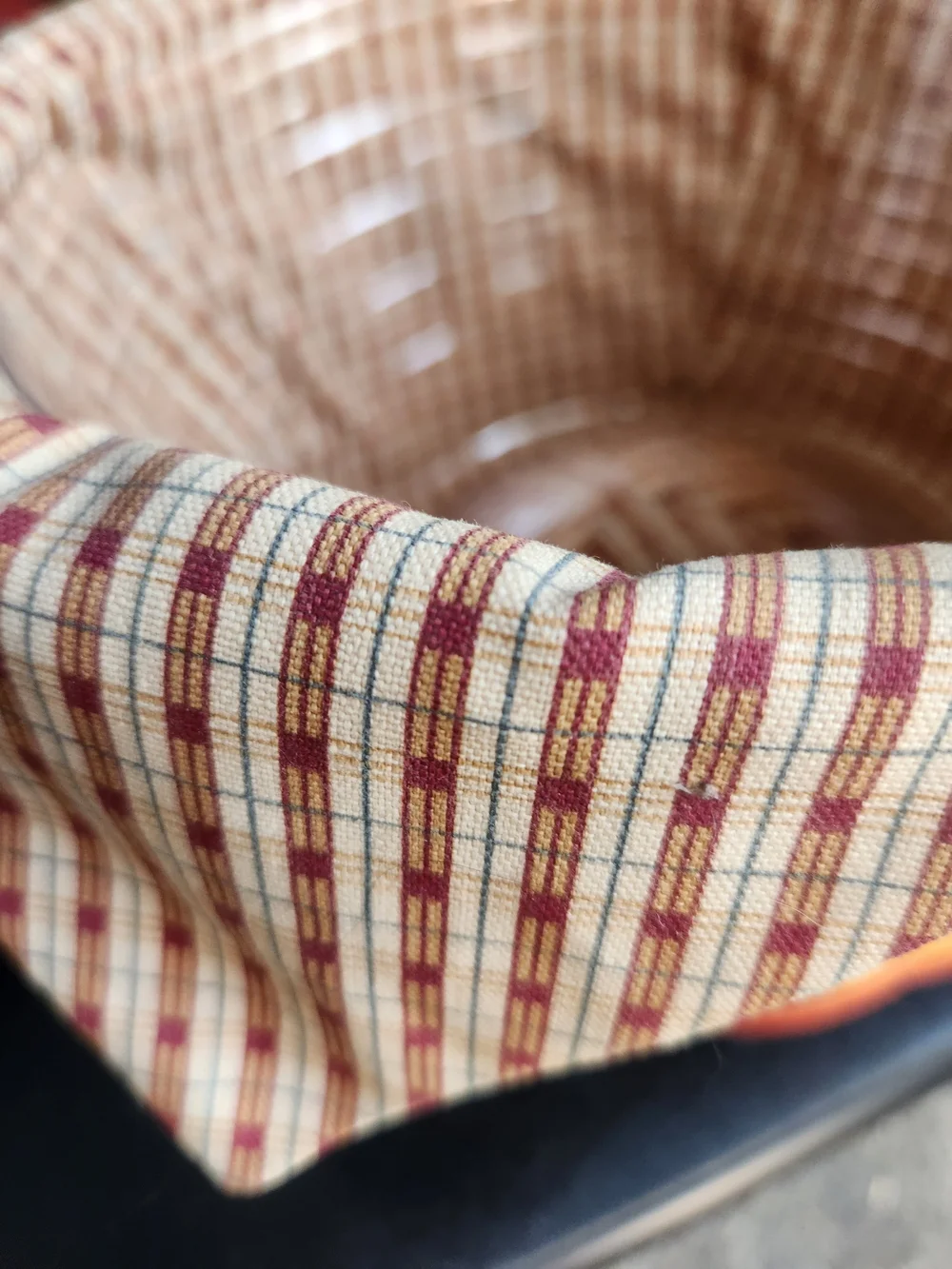 Longaberger Yellow and Red Woven Picnic Basket with Lined Top